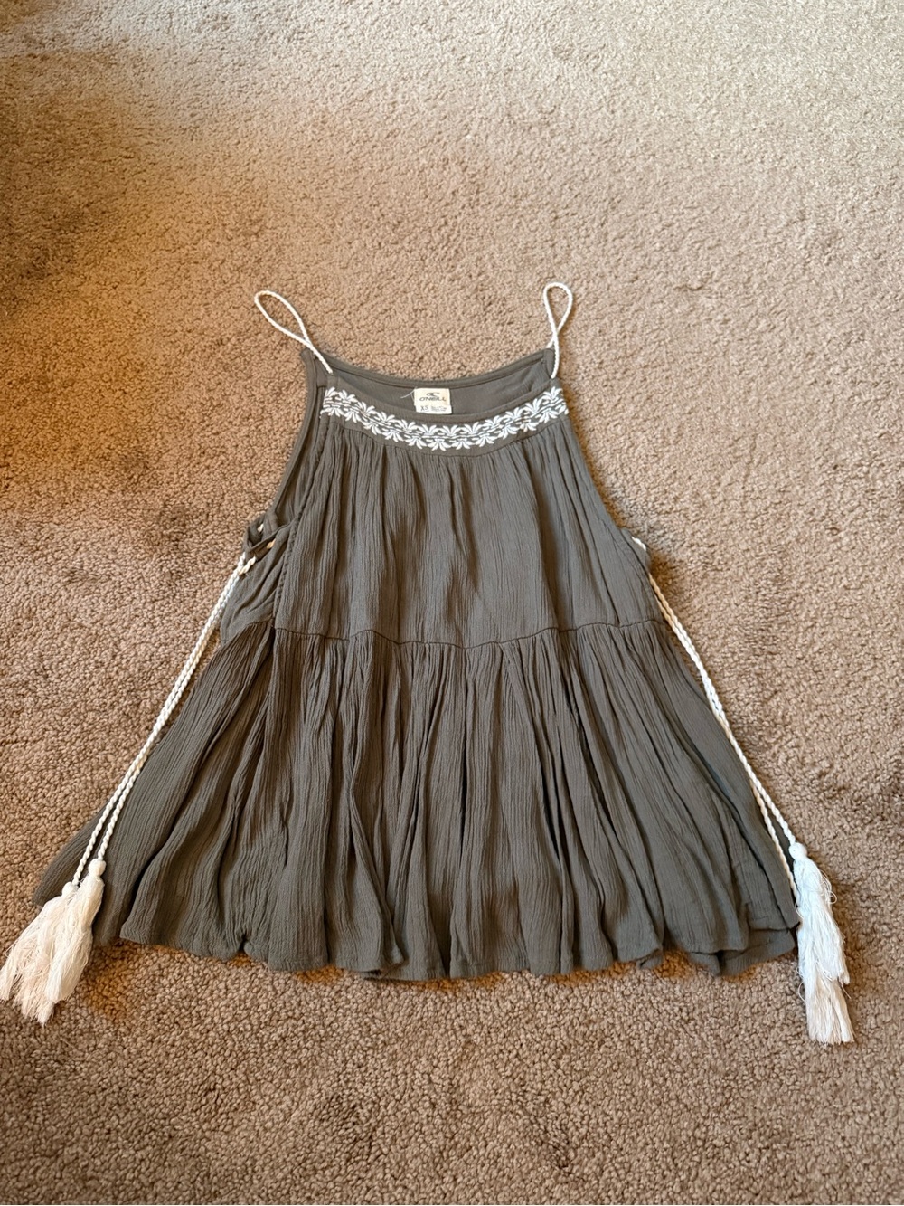 O’Neil Olive Green Embroidered Tank Top